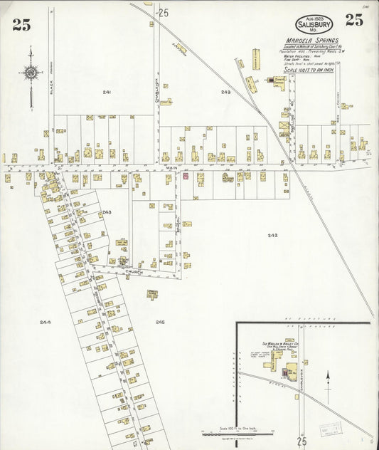 Sanborn Fire Insurance Map from Salisbury, Wicomico County, Maryland (1923), Sheet #0025 - Historic Sanborn Fire Insurance Map Print, vintage old map wall art