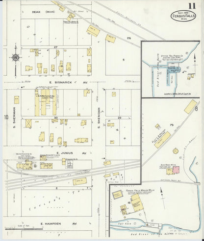 Sanborn Fire Insurance Map from Fergus Falls, Otter Tail County, Minnesota (1909), Sheet #0011 - Historic Sanborn Fire Insurance Map Print, vintage old map wall art, antique decor, genealogy gift, Minnesota Minnesota map