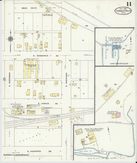 Sanborn Fire Insurance Map from Fergus Falls, Otter Tail County, Minnesota (1909), Sheet #0011 - Historic Sanborn Fire Insurance Map Print, vintage old map wall art, antique decor, genealogy gift, Minnesota Minnesota map