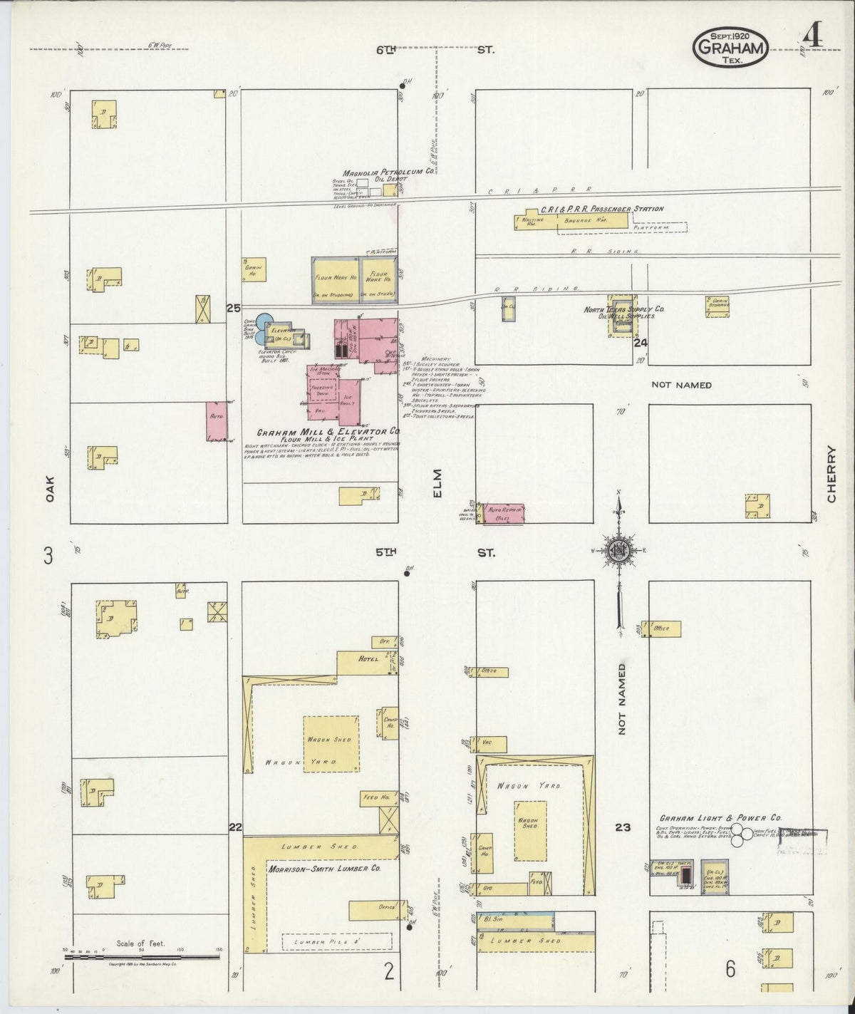 Sanborn Fire Insurance Map from Graham, Young County, Texas (1920), Sheet #0004 - Historic Sanborn Fire Insurance Map Print, vintage old map wall art, antique decor, genealogy gift, Texas Texas map