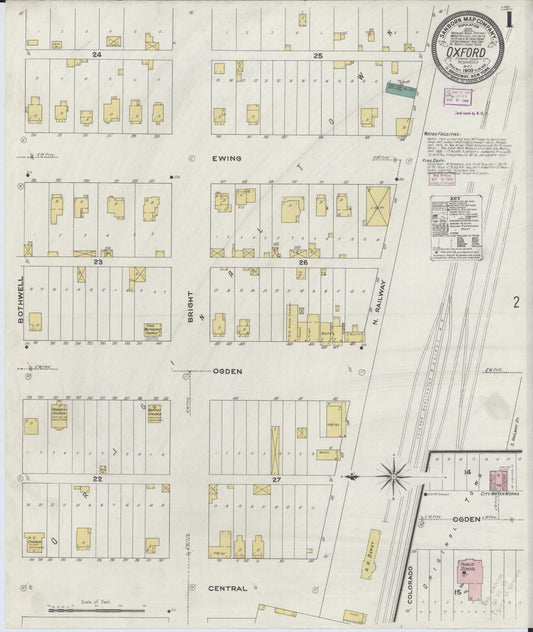 Sanborn Fire Insurance Map from Oxford, Harlan And Furnas County, Nebraska (1909), Sheet #0001 - Historic Sanborn Fire Insurance Map Print, vintage old map wall art, antique decor, genealogy gift, Nebraska Nebraska map