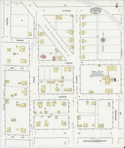 Sanborn Fire Insurance Map from Ferris, Ellis County, Texas (1921), Sheet #0004 - Complete Map Set gallery image, historic Sanborn map, vintage wall art, Texas Texas