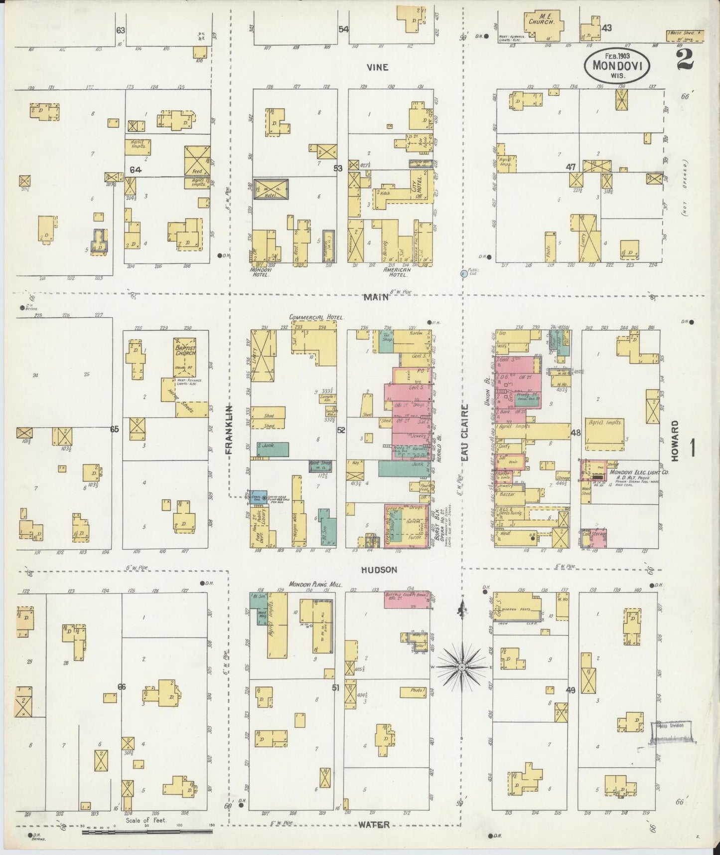 Sanborn Fire Insurance Map from Mondovi, Buffalo County, Wisconsin (1903), Sheet #0002 - Complete Map Set gallery image, historic Sanborn map, vintage wall art, Wisconsin Wisconsin