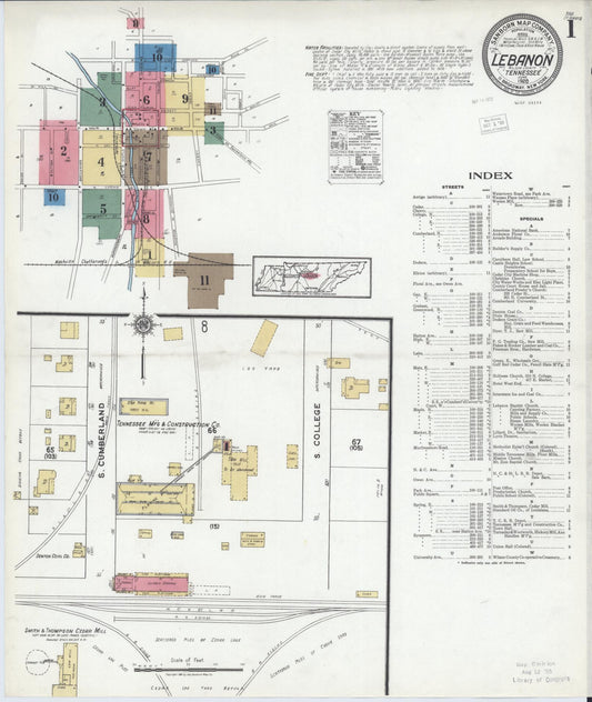 Sanborn Fire Insurance Map from Lebanon, Wilson County, Tennessee (1920), Sheet #0001 - Complete Map Set gallery image, historic Sanborn map, vintage wall art, Tennessee Tennessee