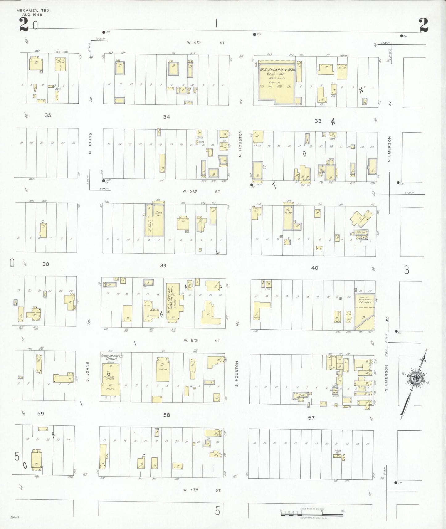 Sanborn Fire Insurance Map from McCamey, Upton County, Texas (1946), Sheet #0002 - Complete Map Set gallery image, historic Sanborn map, vintage wall art, Texas Texas