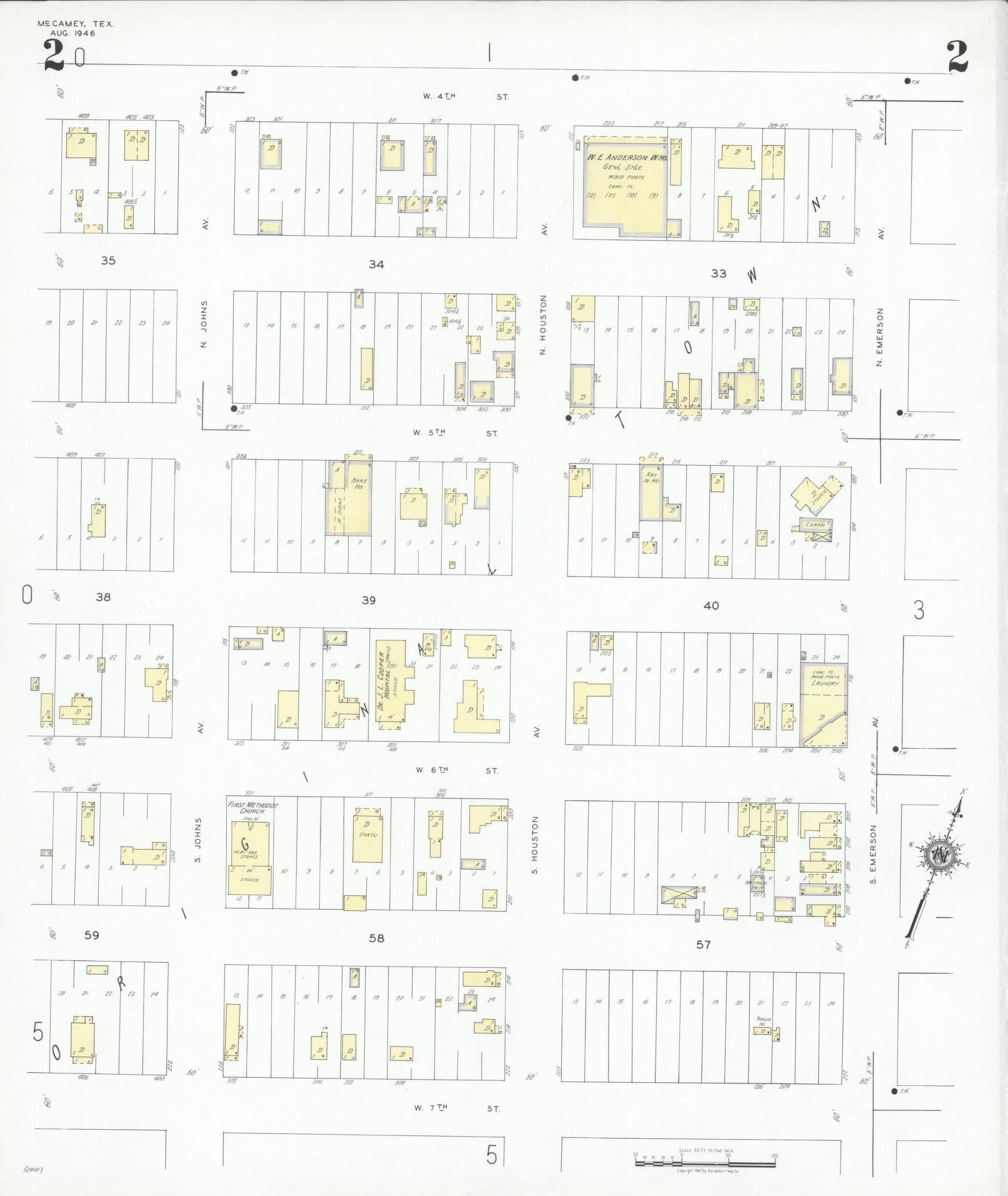 Sanborn Fire Insurance Map from McCamey, Upton County, Texas (1946), Sheet #0002 - Complete Map Set gallery image, historic Sanborn map, vintage wall art, Texas Texas