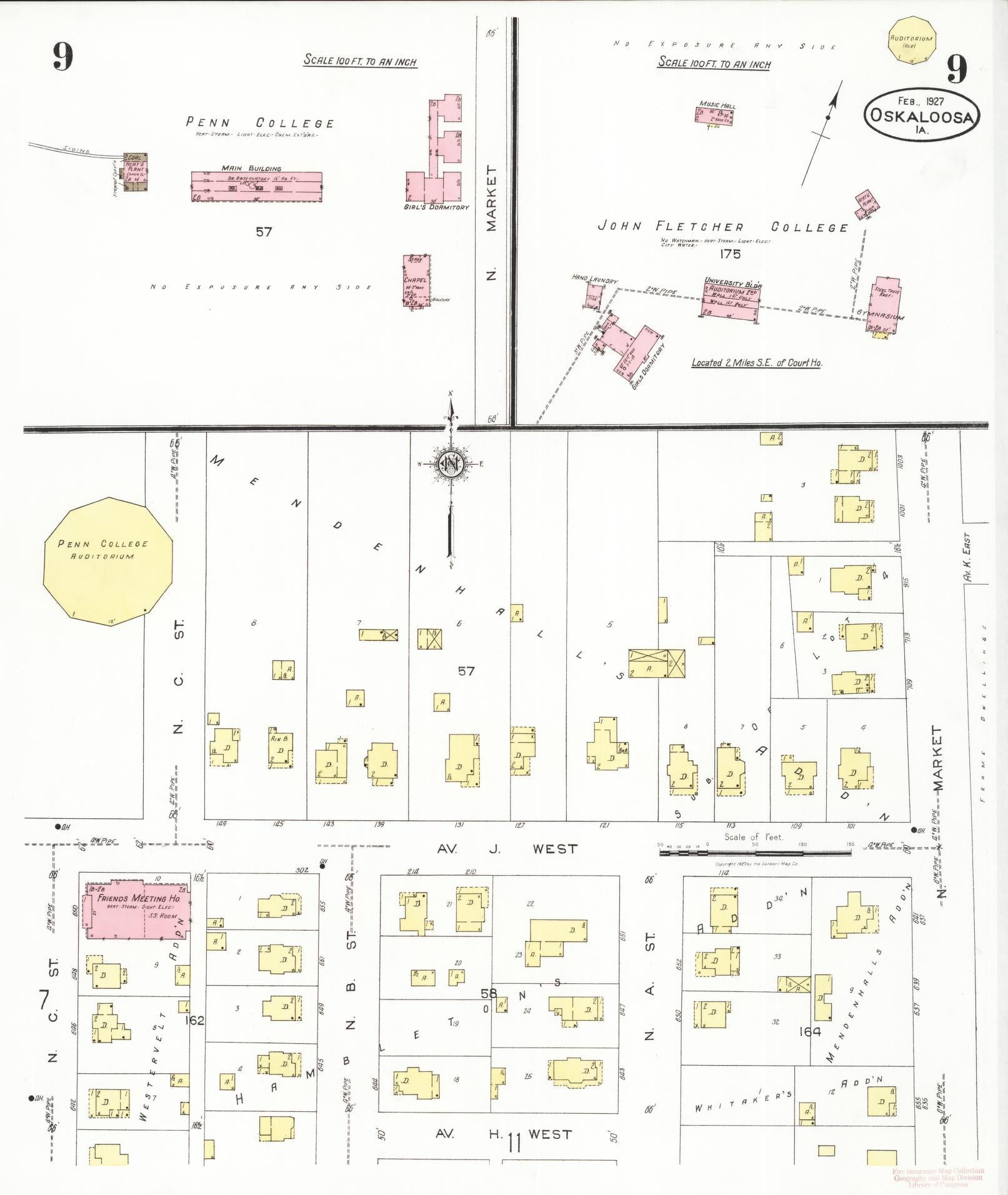 Sanborn Fire Insurance Map from Oskaloosa, Mahaska County, Iowa (1927), Sheet #0009 - Historic Sanborn Fire Insurance Map Print