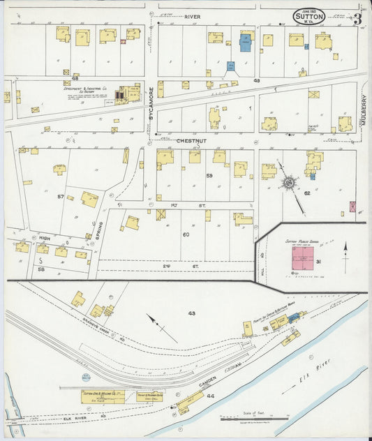 Sanborn Fire Insurance Map from Sutton, Braxton County, West Virginia (1921), Sheet #0003 - Historic Sanborn Fire Insurance Map Print, vintage old map wall art, antique decor, genealogy gift, West Virginia West Virginia map
