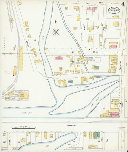 Sanborn Fire Insurance Map from Pulaski, Pulaski County, Virginia (1903), Sheet #0004 - Historic Sanborn Fire Insurance Map Print, vintage old map wall art, antique decor, genealogy gift, Virginia Virginia map