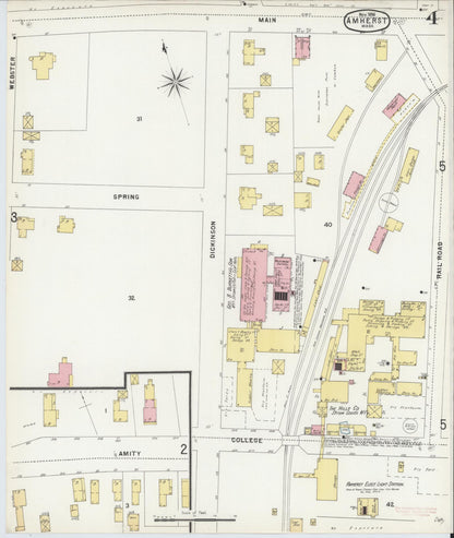 Sanborn Fire Insurance Map from Amherst, Hampshire County, Massachusetts (1896), Sheet #0004 - Historic Sanborn Fire Insurance Map Print, vintage old map wall art, antique decor, genealogy gift, Massachusetts Massachusetts map