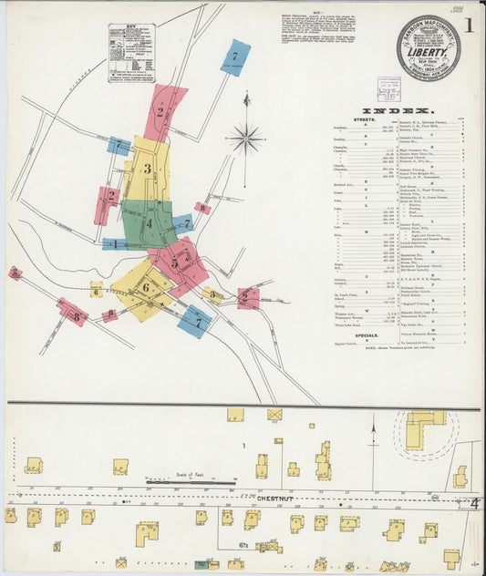 Sanborn Fire Insurance Map from Liberty, Sullivan County, New York (1904), Sheet #0001 - Complete Map Set gallery image, historic Sanborn map, vintage wall art, New York New York