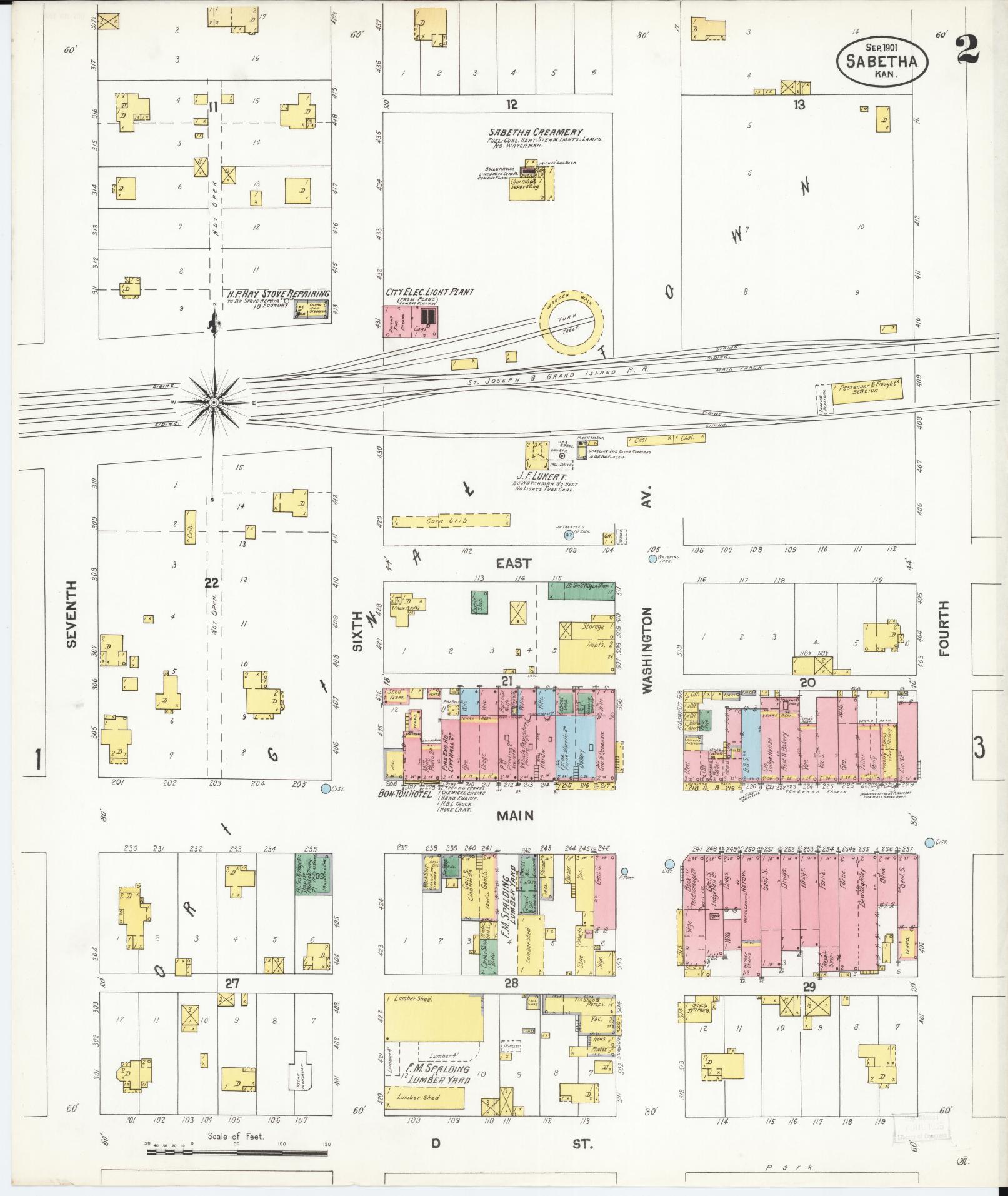 Sanborn Fire Insurance Map from Sabetha, Nemaha County, Kansas (1901), Sheet #0002 - Complete Map Set gallery image, historic Sanborn map, vintage wall art, Kansas Kansas