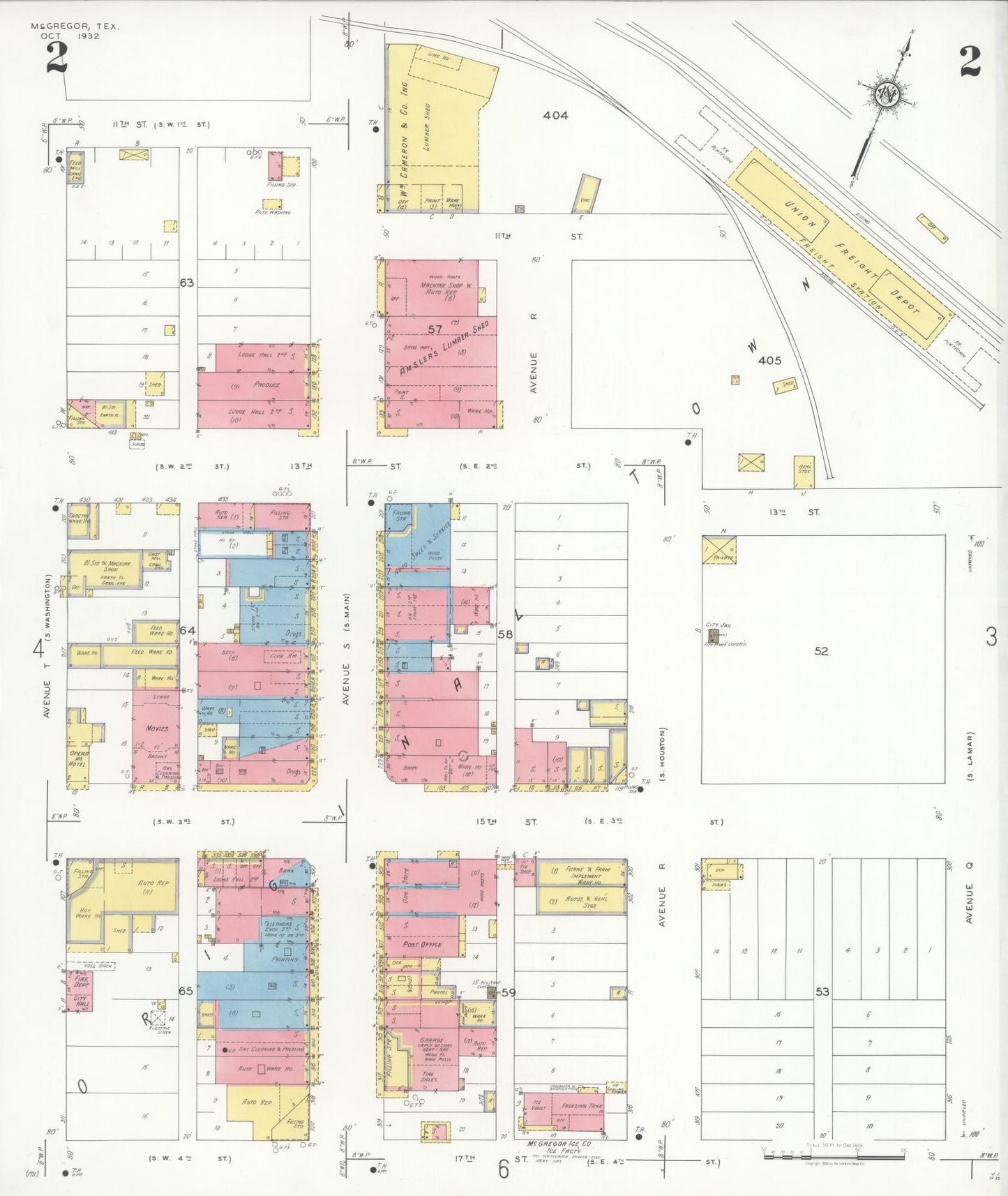 Sanborn Fire Insurance Map from McGregor, McLennan County, Texas (1932), Sheet #0002 - Historic Sanborn Fire Insurance Map Print, vintage old map wall art, antique decor, genealogy gift, Texas Texas map
