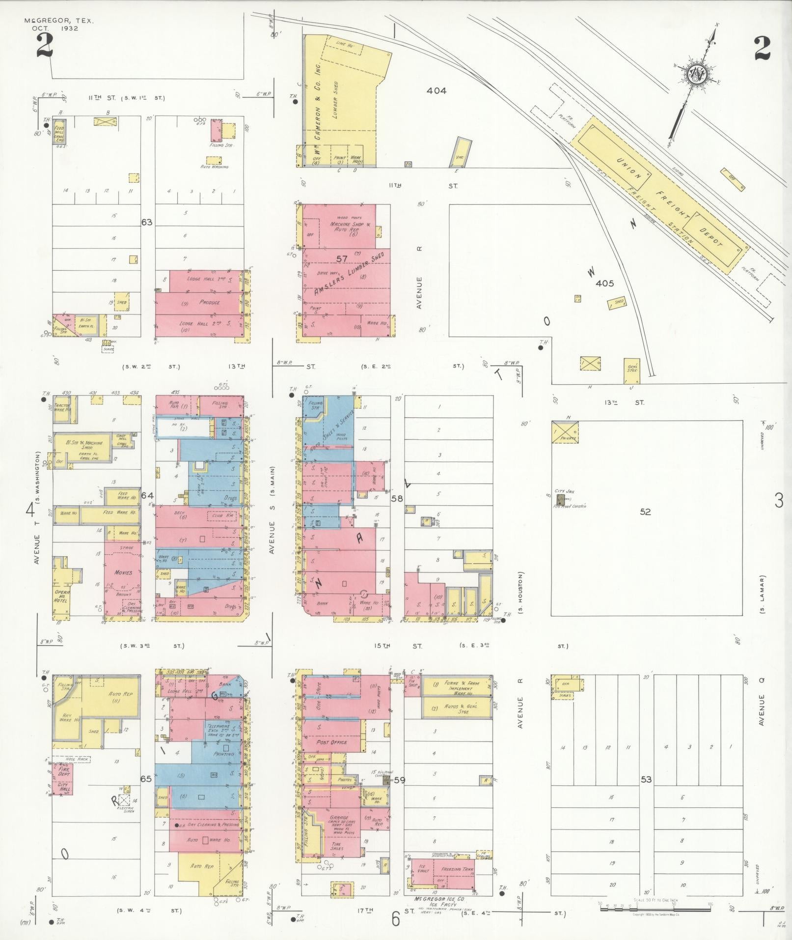 Sanborn Fire Insurance Map from McGregor, McLennan County, Texas (1932), Sheet #0002 - Historic Sanborn Fire Insurance Map Print, vintage old map wall art, antique decor, genealogy gift, Texas Texas map