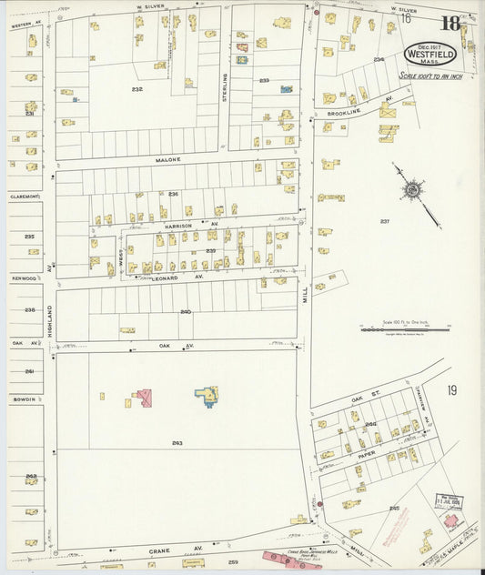 Sanborn Fire Insurance Map from Westfield, Hampden County, Massachusetts (1917), Sheet #0018 - Historic Sanborn Fire Insurance Map Print, vintage old map wall art, antique decor, genealogy gift, Massachusetts Massachusetts map