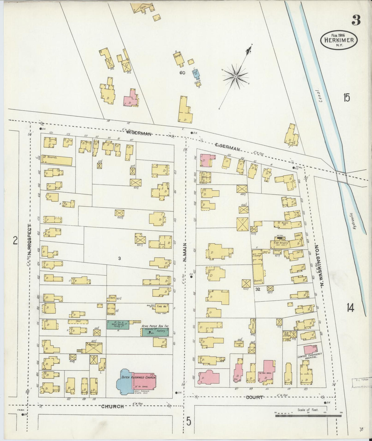 Sanborn Fire Insurance Map from Herkimer, Herkimer County, New York (1906), Sheet #0003 - Historic Sanborn Fire Insurance Map Print, vintage old map wall art, antique decor, genealogy gift, New York New York map