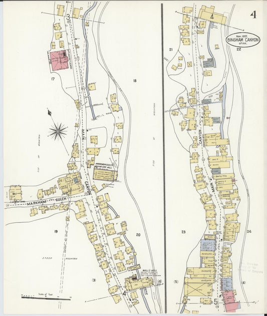 Sanborn Fire Insurance Map from Bingham Canyon, Salt Lake County, Utah (1907), Sheet #0004 - Historic Sanborn Fire Insurance Map Print, vintage old map wall art, antique decor, genealogy gift, Utah Utah map