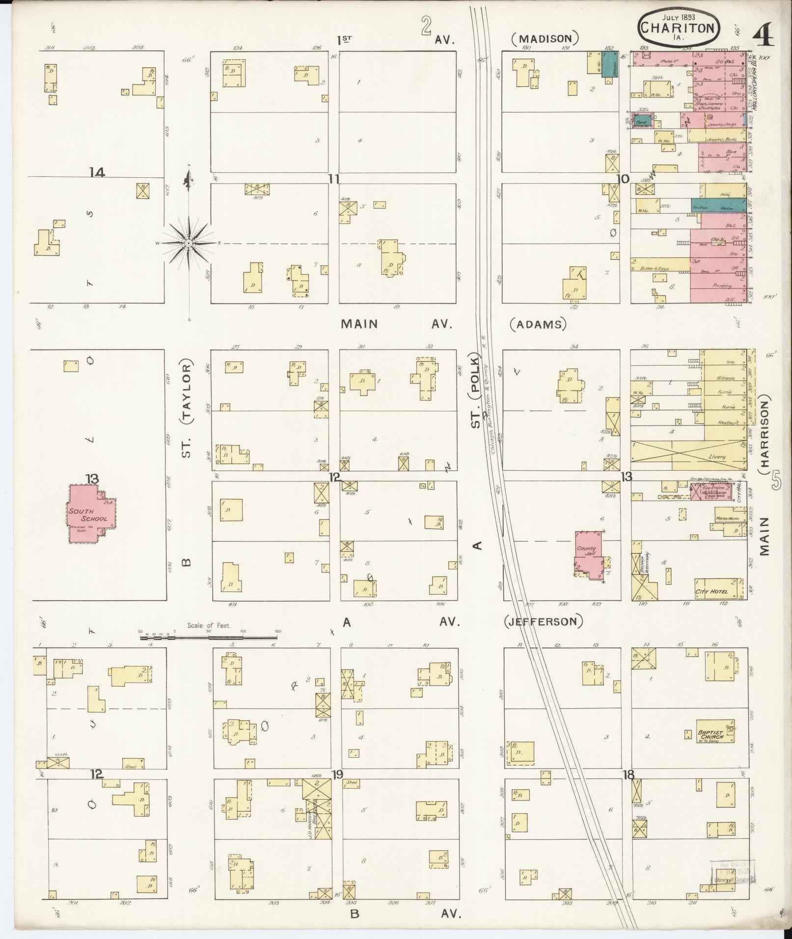 Sanborn Fire Insurance Map from Chariton, Lucas County, Iowa (1893), Sheet #0004 - Historic Sanborn Fire Insurance Map Print, vintage old map wall art