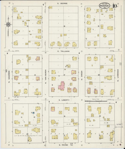 Sanborn Fire Insurance Map from Monroe, Green County, Wisconsin (1915), Sheet #0010 - Historic Sanborn Fire Insurance Map Print, vintage old map wall art, antique decor, genealogy gift, Wisconsin Wisconsin map