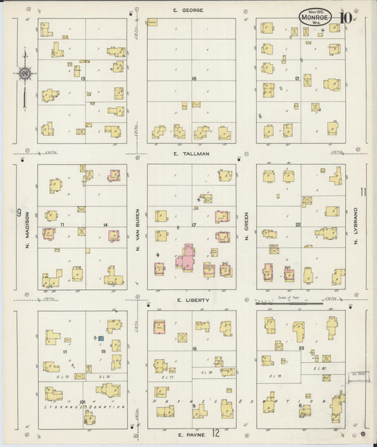 Sanborn Fire Insurance Map from Monroe, Green County, Wisconsin (1915), Sheet #0010 - Historic Sanborn Fire Insurance Map Print, vintage old map wall art, antique decor, genealogy gift, Wisconsin Wisconsin map