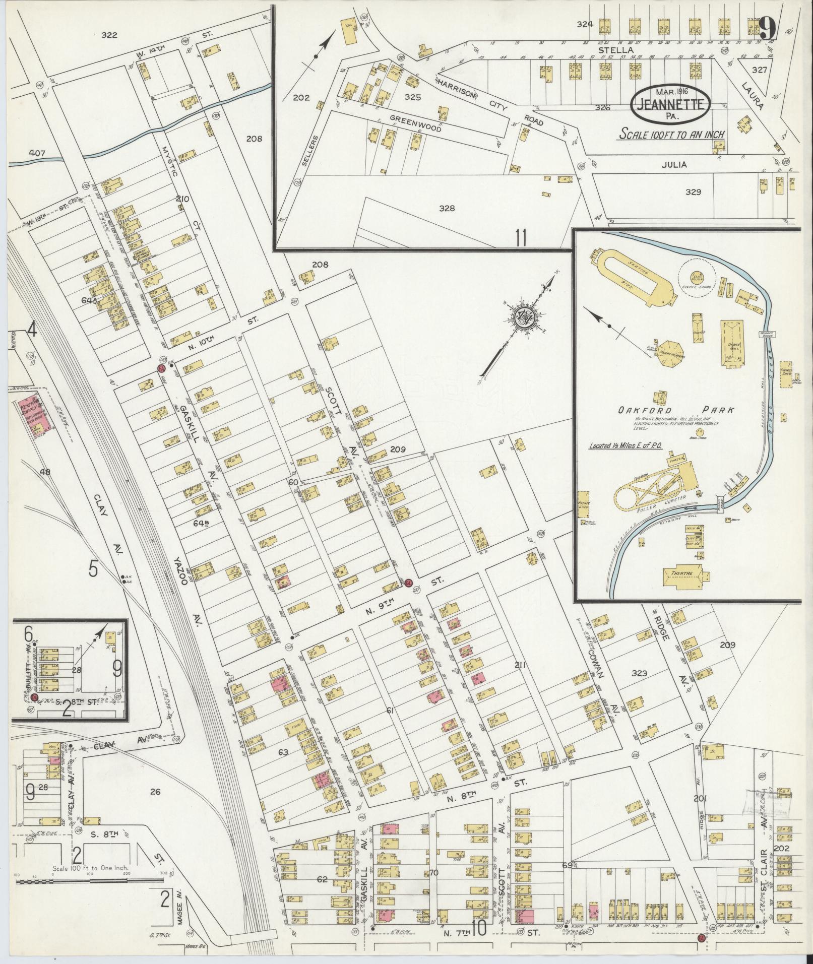 Sanborn Fire Insurance Map from Jeannette, Westmoreland County, Pennsylvania (1916), Sheet #0009 - Complete Map Set gallery image, historic Sanborn map, vintage wall art, Pennsylvania Pennsylvania