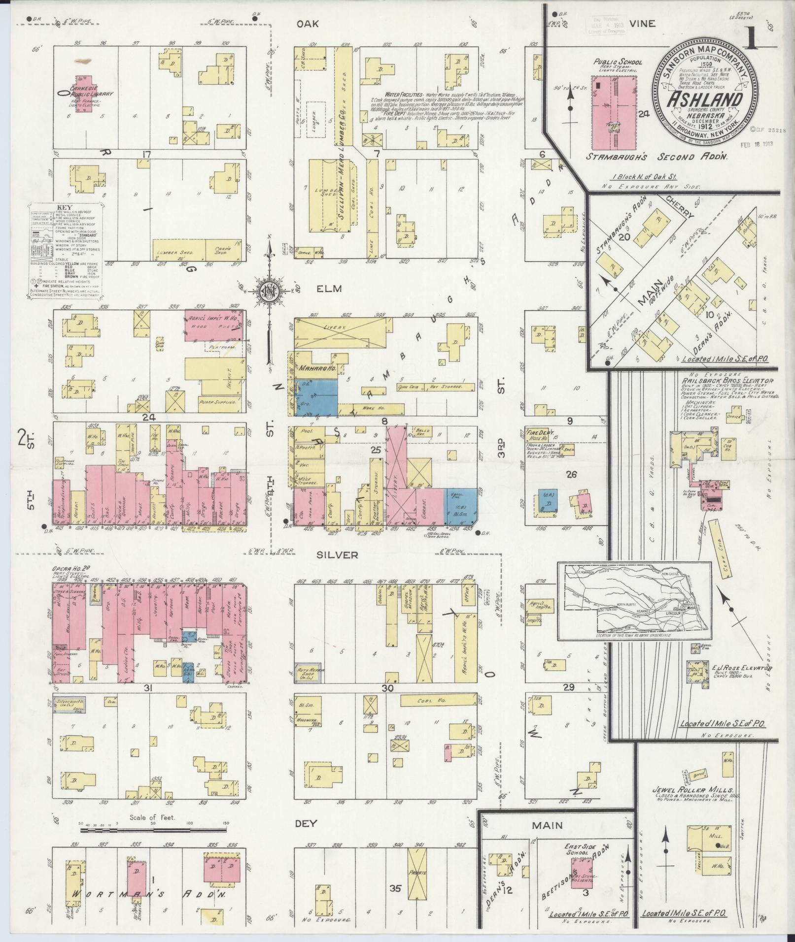 Sanborn Fire Insurance Map from Ashland, Saunders County, Nebraska (1912), Sheet #0001 - Complete Map Set gallery image, historic Sanborn map, vintage wall art, Nebraska Nebraska