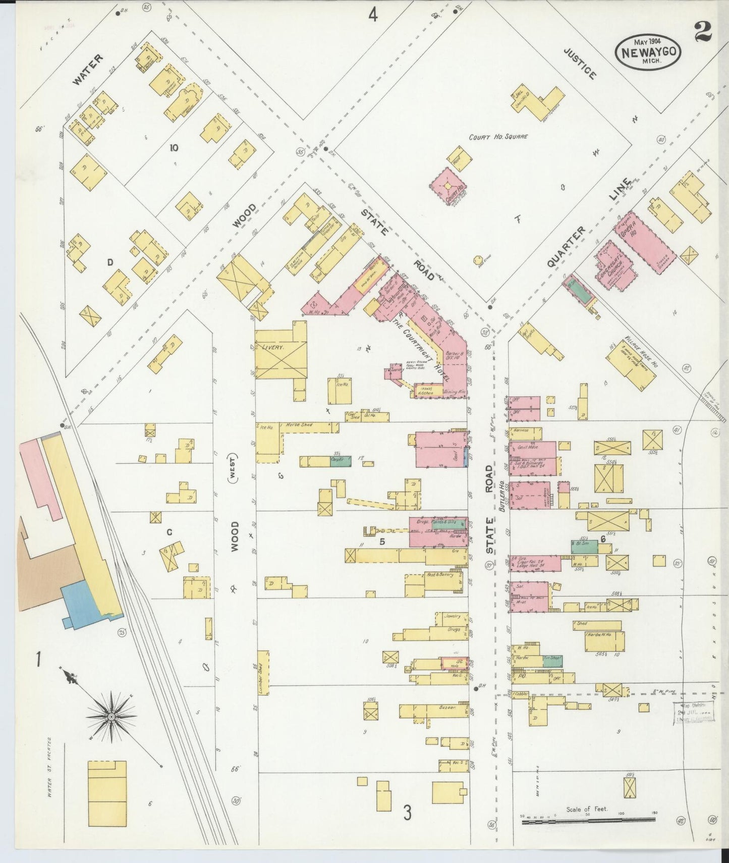 Sanborn Fire Insurance Map from Newaygo, Newaygo County, Michigan (1904), Sheet #0002 - Complete Map Set gallery image, historic Sanborn map, vintage wall art, Michigan Michigan