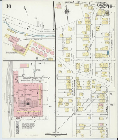 Sanborn Fire Insurance Map from Bellaire, Belmont County, Ohio (1924), Sheet #0010 - Historic Sanborn Fire Insurance Map Print, vintage old map wall art, antique decor, genealogy gift, Ohio Ohio map