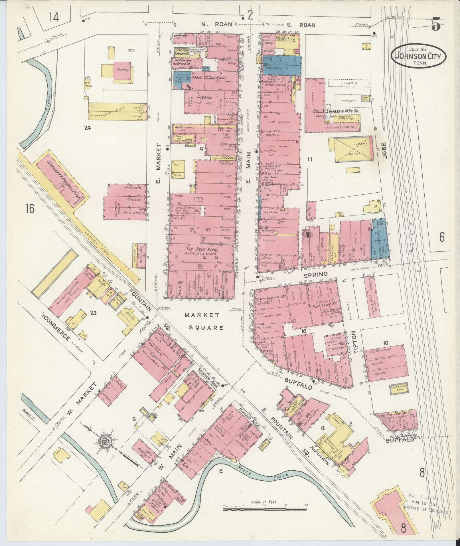 Sanborn Fire Insurance Map from Johnson City, Washington County, Tennessee (1913), Sheet #0005 - Complete Map Set gallery image, historic Sanborn map, vintage wall art, Tennessee Tennessee