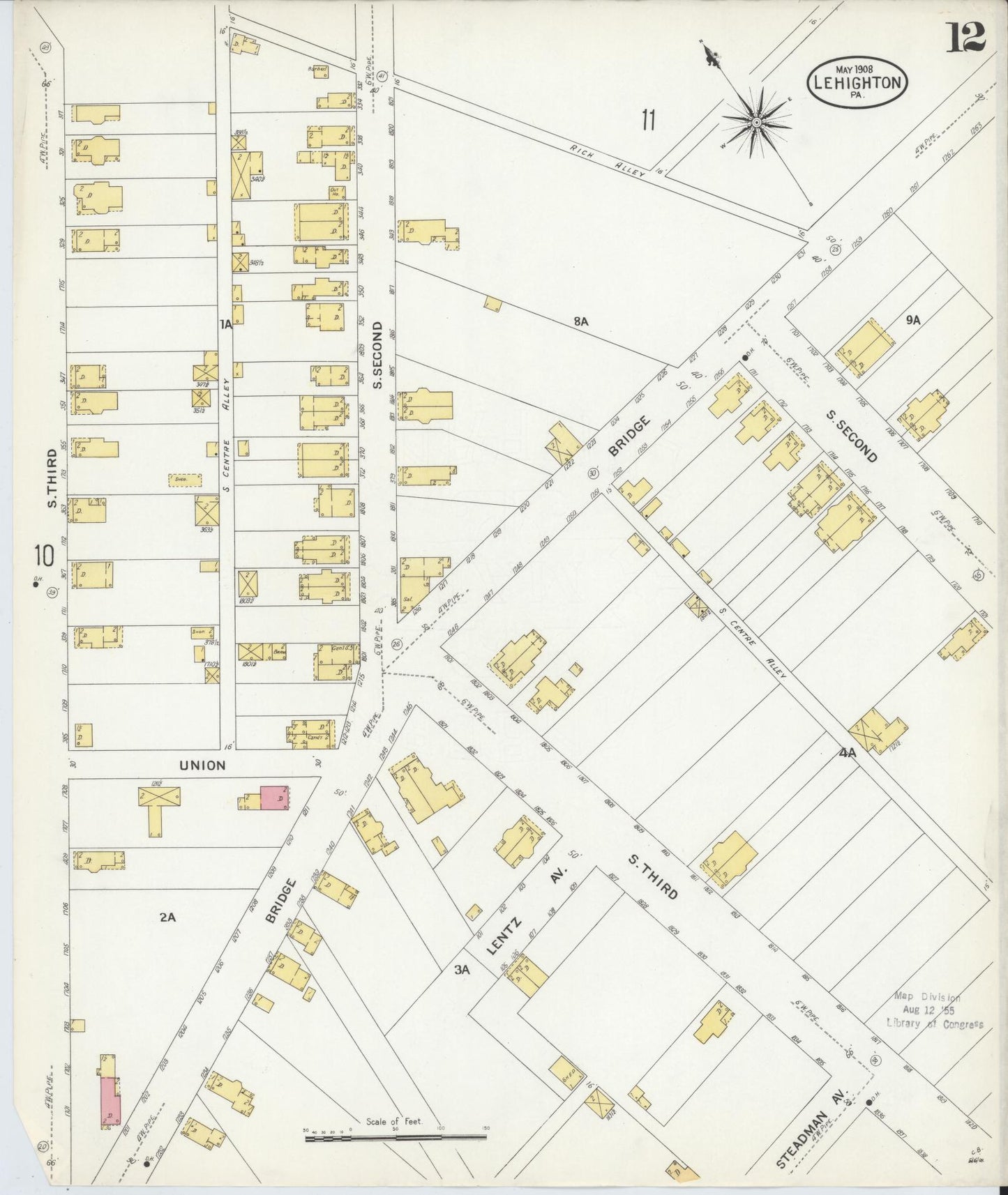 Sanborn Fire Insurance Map from Lehighton, Carbon County, Pennsylvania (1908), Sheet #0012 - Complete Map Set gallery image, historic Sanborn map, vintage wall art, Pennsylvania Pennsylvania