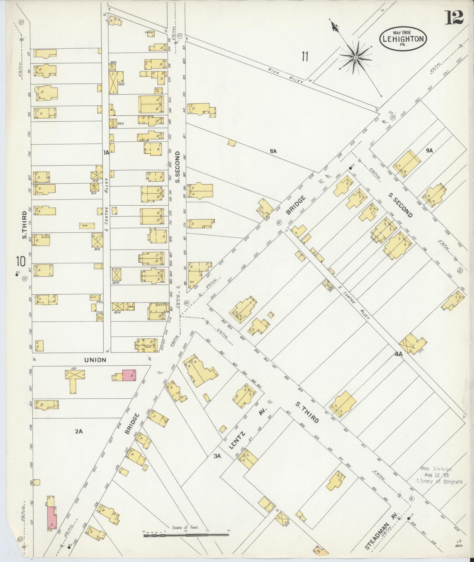 Sanborn Fire Insurance Map from Lehighton, Carbon County, Pennsylvania (1908), Sheet #0012 - Complete Map Set gallery image, historic Sanborn map, vintage wall art, Pennsylvania Pennsylvania