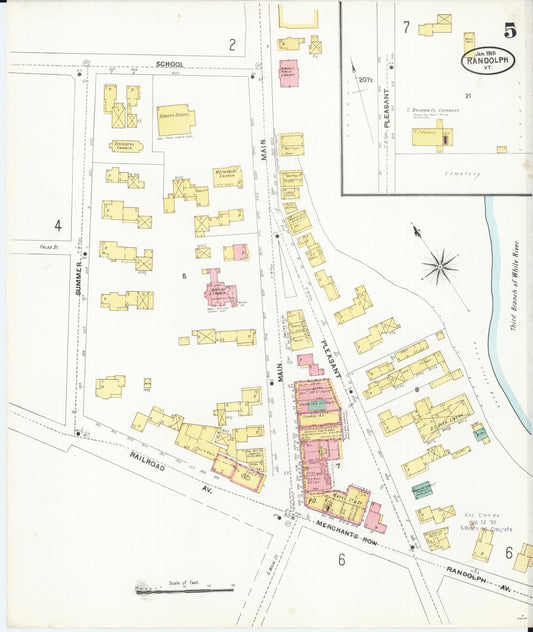 Sanborn Fire Insurance Map from Randolph, Orange County, Vermont (1905), Sheet #0005 - Historic Sanborn Fire Insurance Map Print, vintage old map wall art, antique decor, genealogy gift, Vermont Vermont map