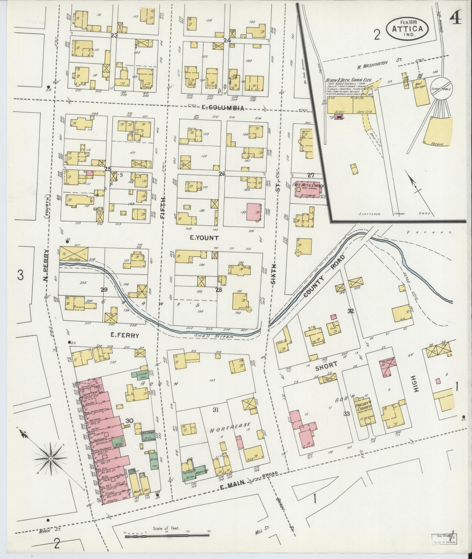 Sanborn Fire Insurance Map from Attica, Fountain County, Indiana (1899), Sheet #0004 - Historic Sanborn Fire Insurance Map Print, vintage old map wall art, antique decor, genealogy gift, Indiana Indiana map
