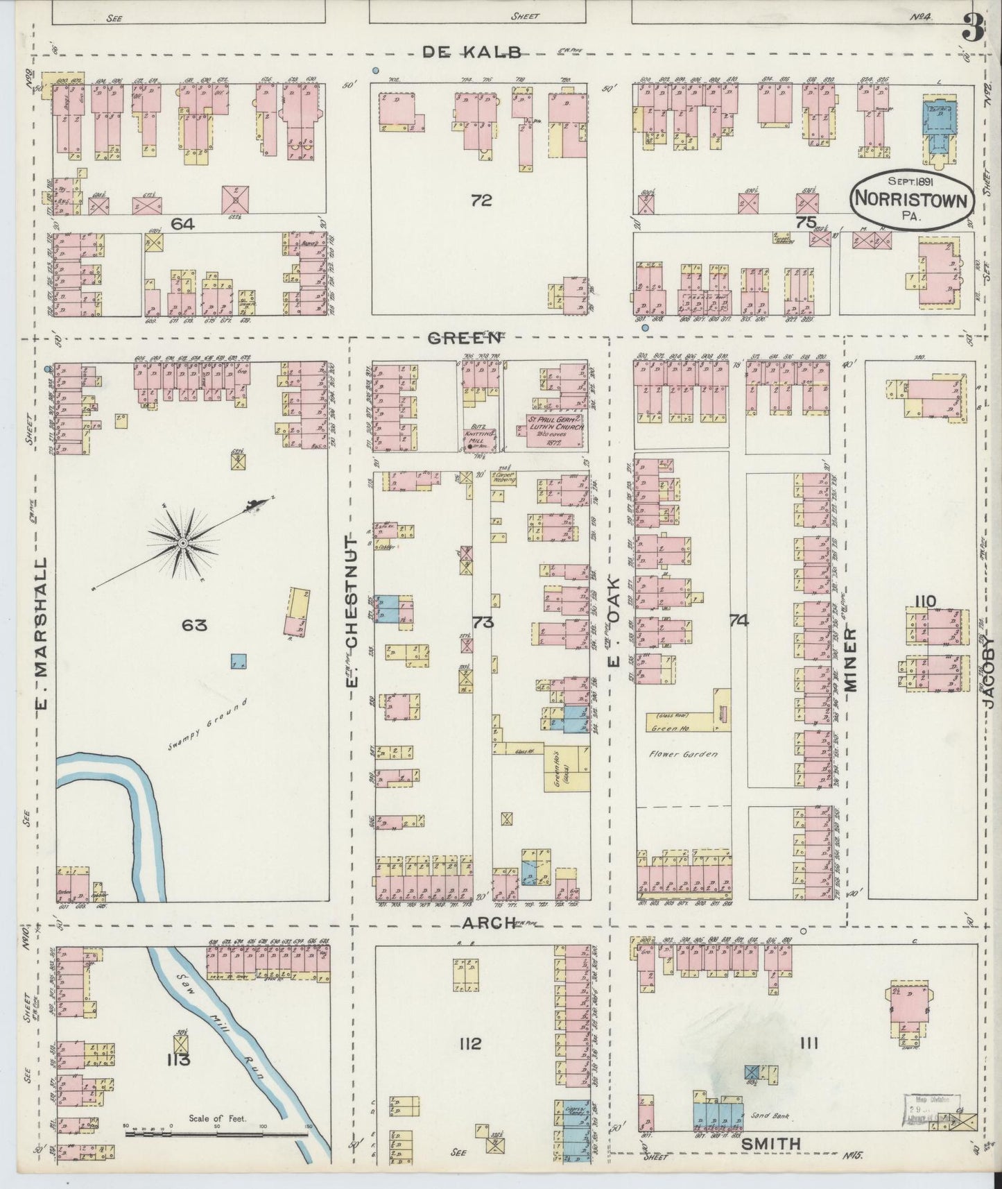 Sanborn Fire Insurance Map from Norristown, Montgomery County, Pennsylvania (1891), Sheet #0003 - Complete Map Set gallery image, historic Sanborn map, vintage wall art, Pennsylvania Pennsylvania