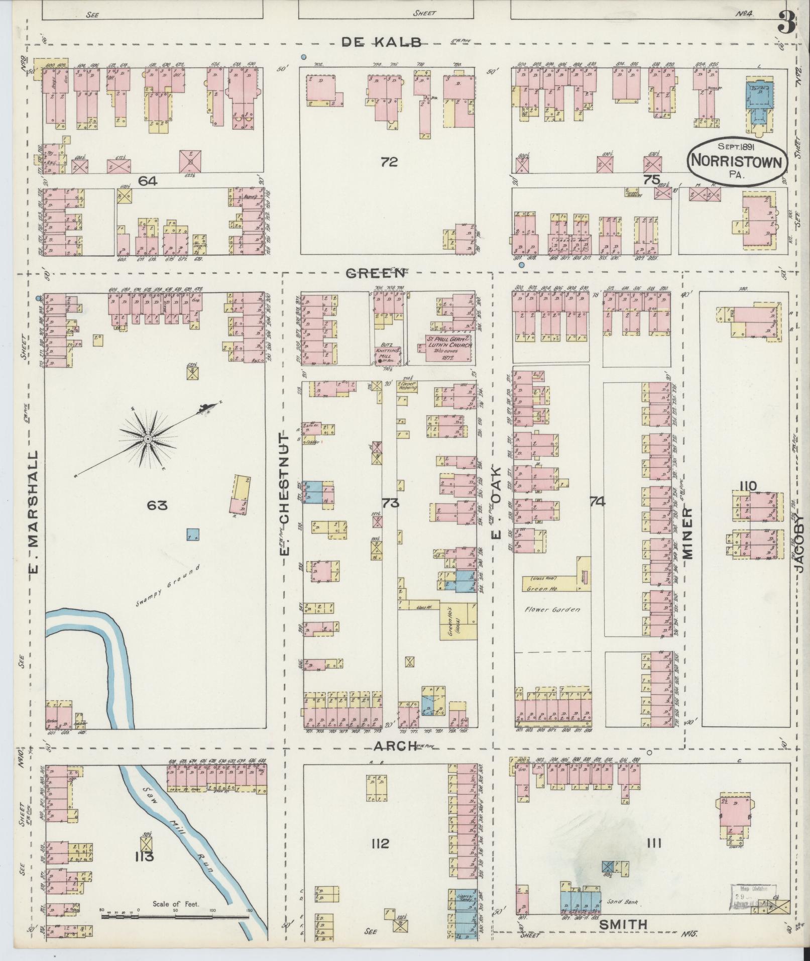 Sanborn Fire Insurance Map from Norristown, Montgomery County, Pennsylvania (1891), Sheet #0003 - Complete Map Set gallery image, historic Sanborn map, vintage wall art, Pennsylvania Pennsylvania