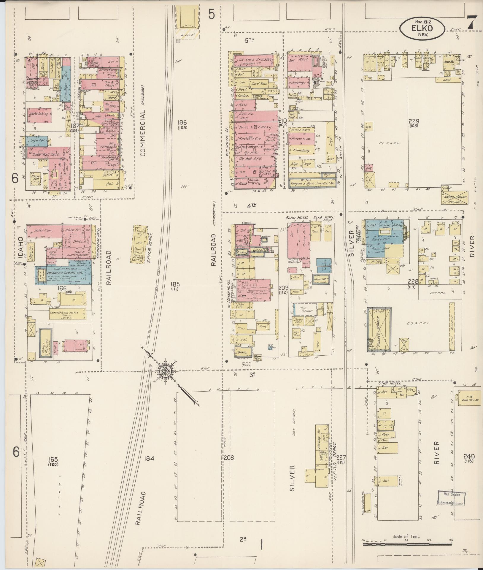 Sanborn Fire Insurance Map from Elko, Elko County, Nevada (1912), Sheet #0007 - Historic Sanborn Fire Insurance Map Print, vintage old map wall art, antique decor, genealogy gift, Nevada Nevada map