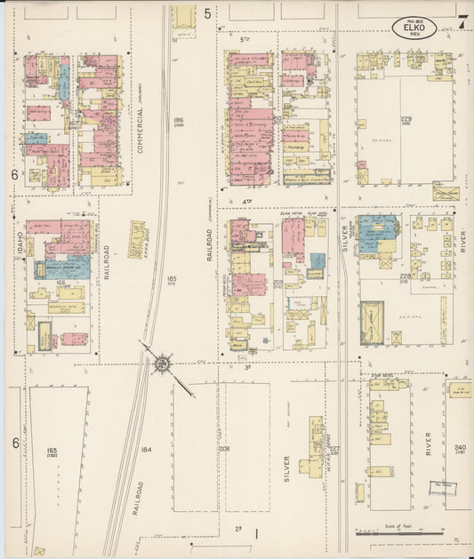 Sanborn Fire Insurance Map from Elko, Elko County, Nevada (1912), Sheet #0007 - Historic Sanborn Fire Insurance Map Print, vintage old map wall art, antique decor, genealogy gift, Nevada Nevada map