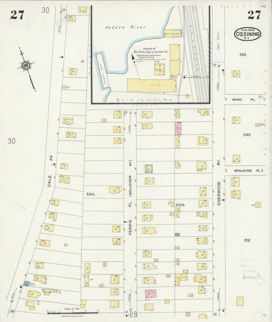 Sanborn Fire Insurance Map from Ossining, Westchester County, New York (1924), Sheet #0027 - Historic Sanborn Fire Insurance Map Print, vintage old map wall art, antique decor, genealogy gift, New York New York map