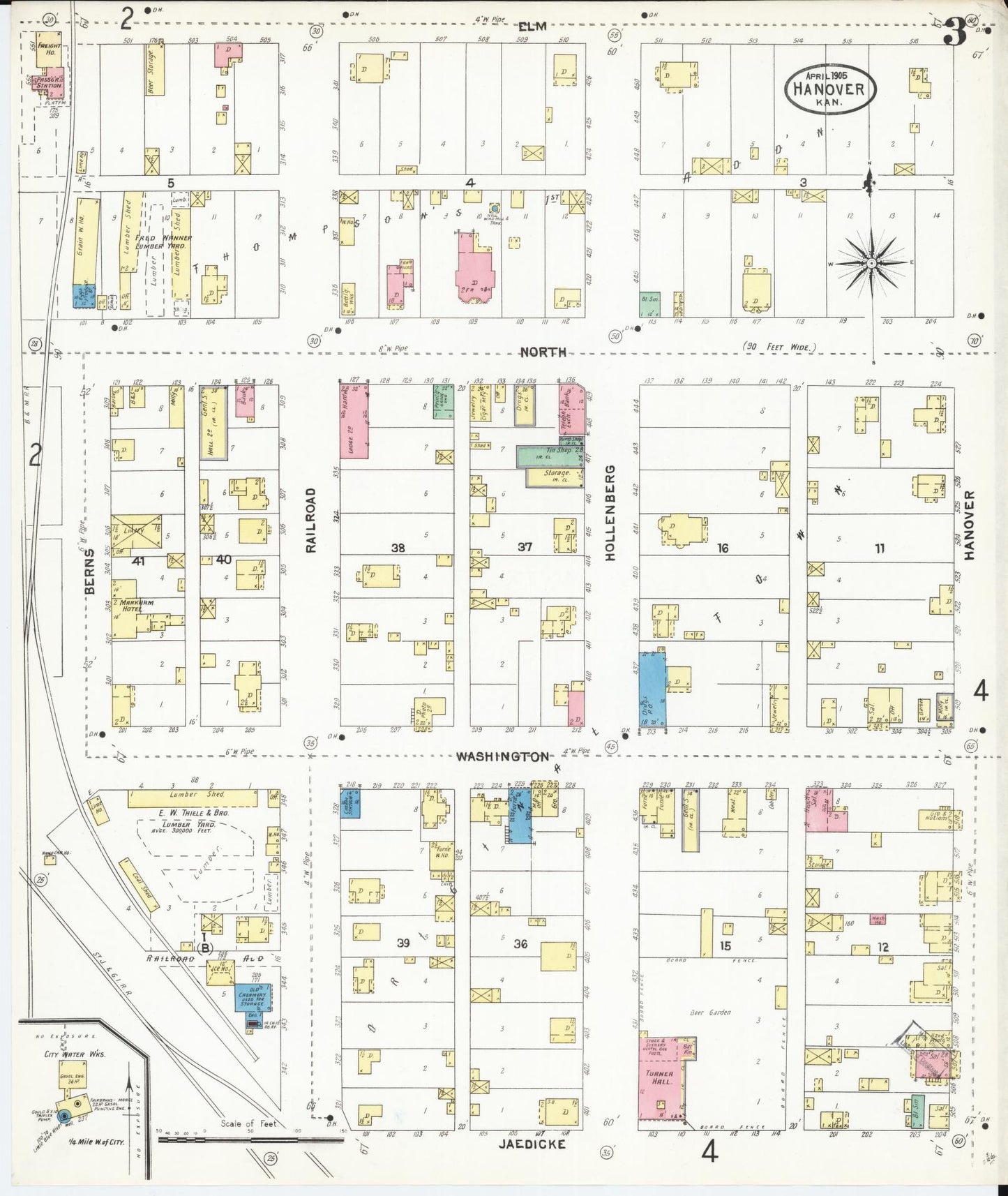 Sanborn Fire Insurance Map from Hanover, Washington County, Kansas (1905), Sheet #0003 - Complete Map Set gallery image, historic Sanborn map, vintage wall art, Kansas Kansas