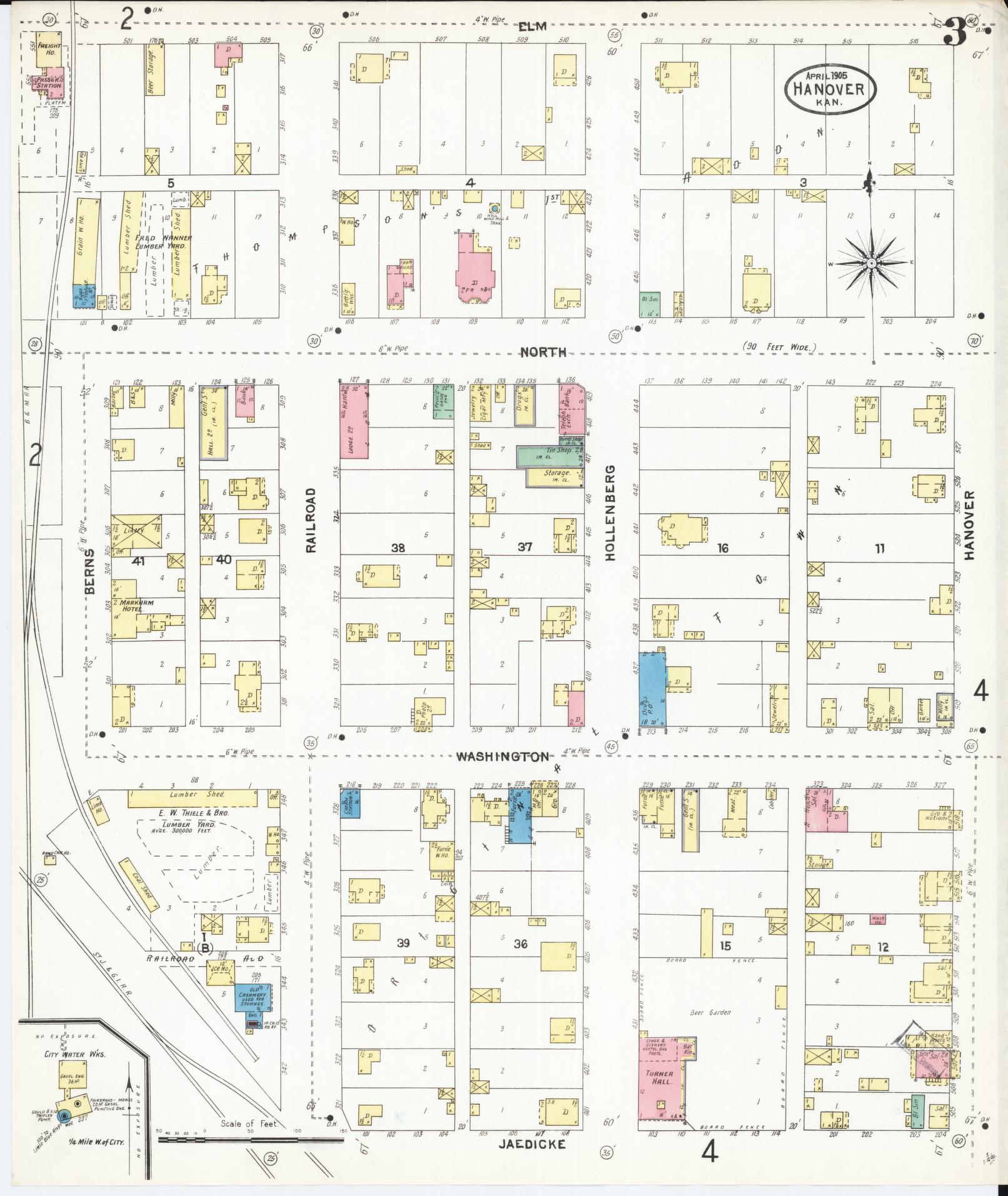 Sanborn Fire Insurance Map from Hanover, Washington County, Kansas (1905), Sheet #0003 - Complete Map Set gallery image, historic Sanborn map, vintage wall art, Kansas Kansas