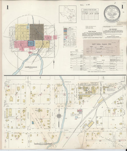Sanborn Fire Insurance Map from Goliad, Goliad County, Texas (1944), Sheet #0001 - Historic Sanborn Fire Insurance Map Print, vintage old map wall art, antique decor, genealogy gift, Texas Texas map