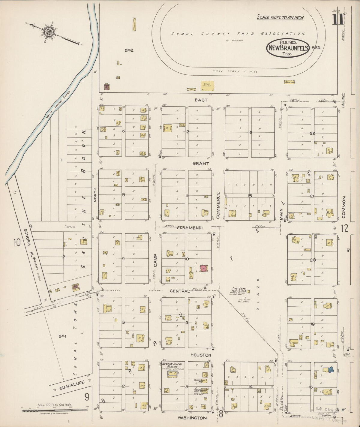 Sanborn Fire Insurance Map from New Braunfels, Comal County, Texas (1922), Sheet #0011 - Complete Map Set gallery image, historic Sanborn map, vintage wall art, Texas Texas