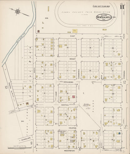 Sanborn Fire Insurance Map from New Braunfels, Comal County, Texas (1922), Sheet #0011 - Complete Map Set gallery image, historic Sanborn map, vintage wall art, Texas Texas
