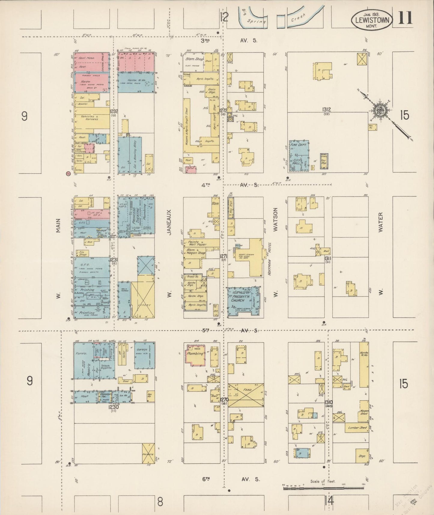 Sanborn Fire Insurance Map from Lewistown, Fergus County, Montana (1913), Sheet #0011 - Historic Sanborn Fire Insurance Map Print, vintage old map wall art, antique decor, genealogy gift, Montana Montana map