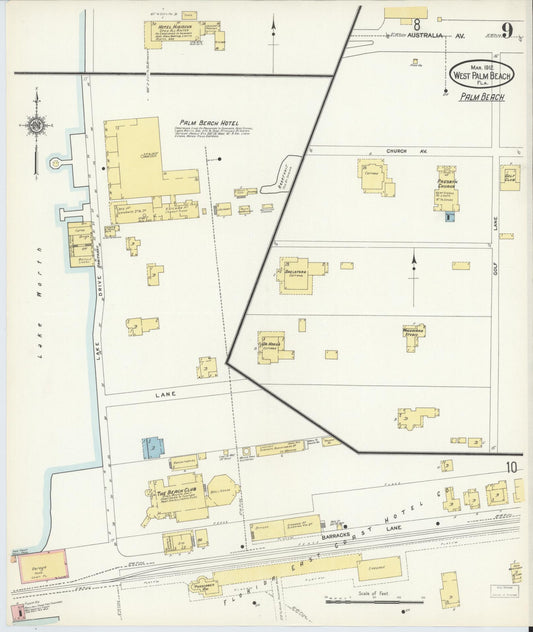 Sanborn Fire Insurance Map from West Palm Beach, Dade County, Florida (1912), Sheet #0009 - Historic Sanborn Fire Insurance Map Print, vintage old map wall art, antique decor, genealogy gift, Florida Florida map