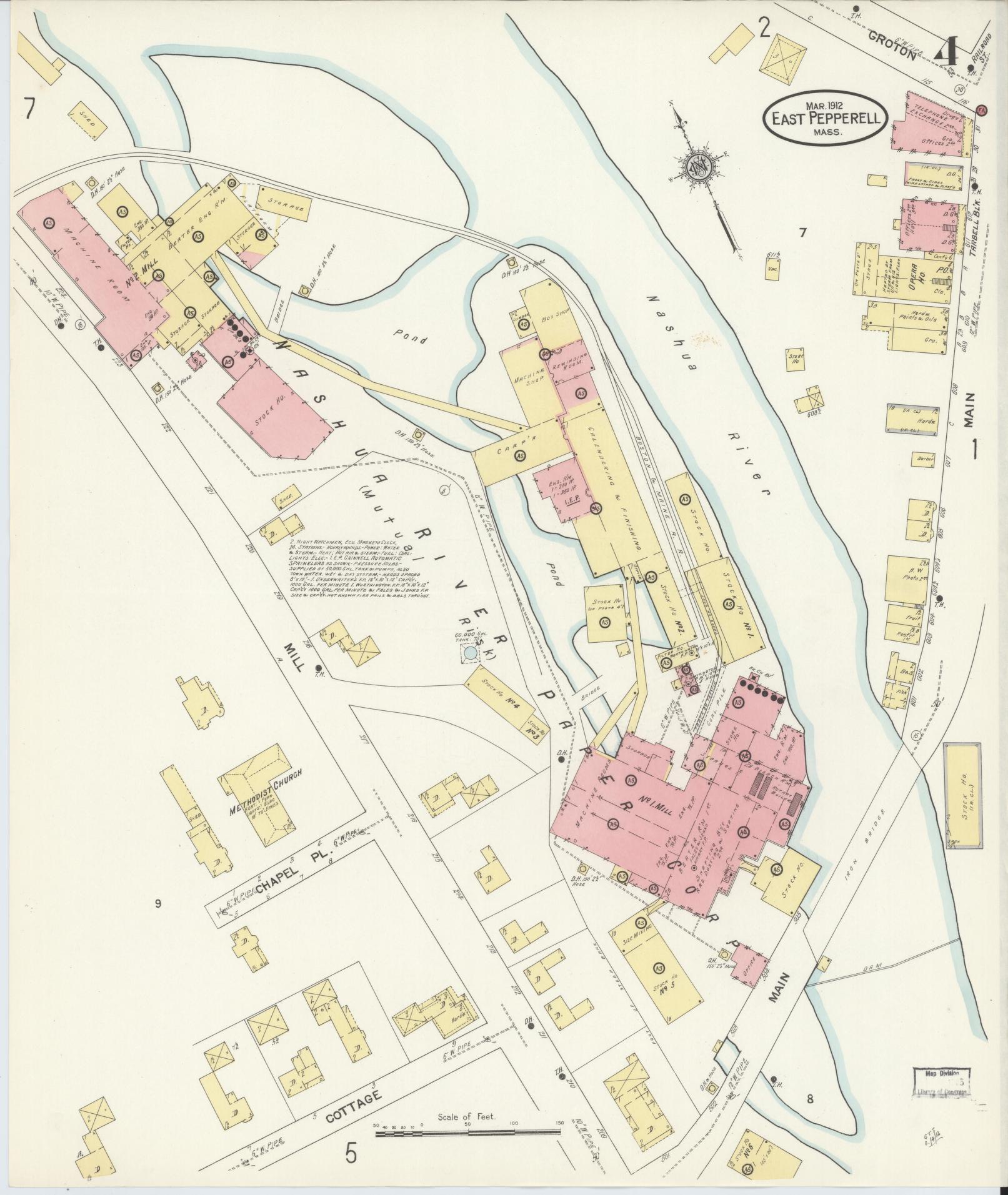 Sanborn Fire Insurance Map from East Pepperell, Middlesex County, Massachusetts (1912), Sheet #0004 - Historic Sanborn Fire Insurance Map Print, vintage old map wall art, antique decor, genealogy gift, Massachusetts Massachusetts map