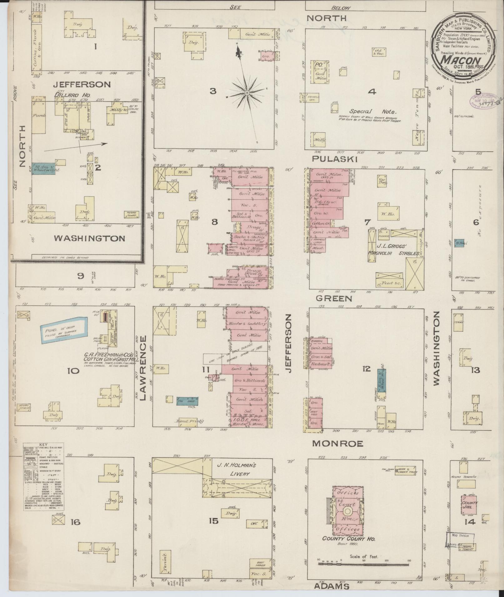 Sanborn Fire Insurance Map from Macon, Noxubee County, Mississippi (1885), Sheet #0001 - Historic Sanborn Fire Insurance Map Print, vintage old map wall art, antique decor, genealogy gift, Mississippi Mississippi map