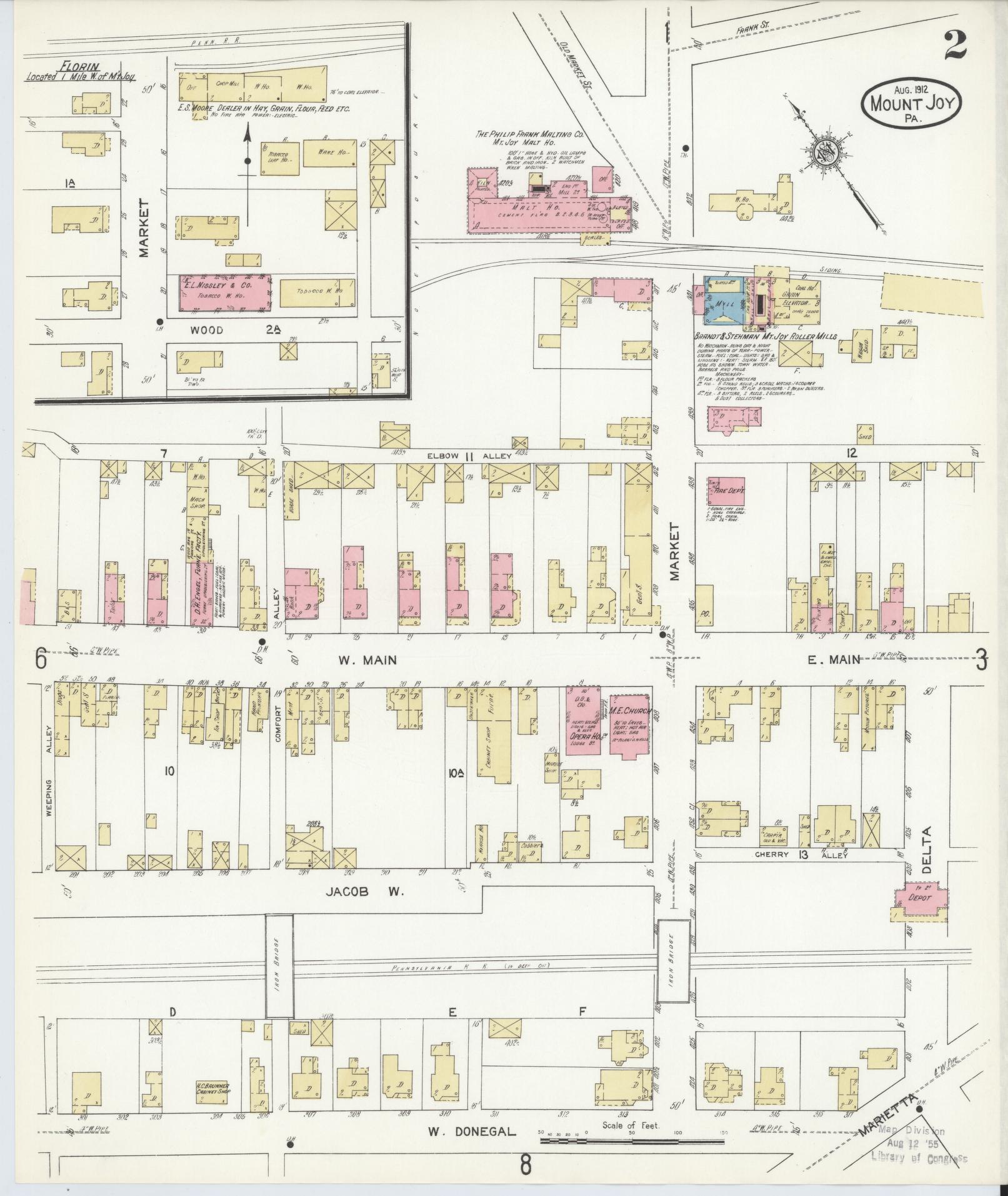 Sanborn Fire Insurance Map from Mount Joy, Lancaster County, Pennsylvania (1912), Sheet #0002 - Historic Sanborn Fire Insurance Map Print, vintage old map wall art, antique decor, genealogy gift, Pennsylvania Pennsylvania map