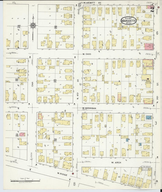 Sanborn Fire Insurance Map from Marquette, Marquette County, Michigan (1917), Sheet #0002 - Historic Sanborn Fire Insurance Map Print, vintage old map wall art, antique decor, genealogy gift, Michigan Michigan map