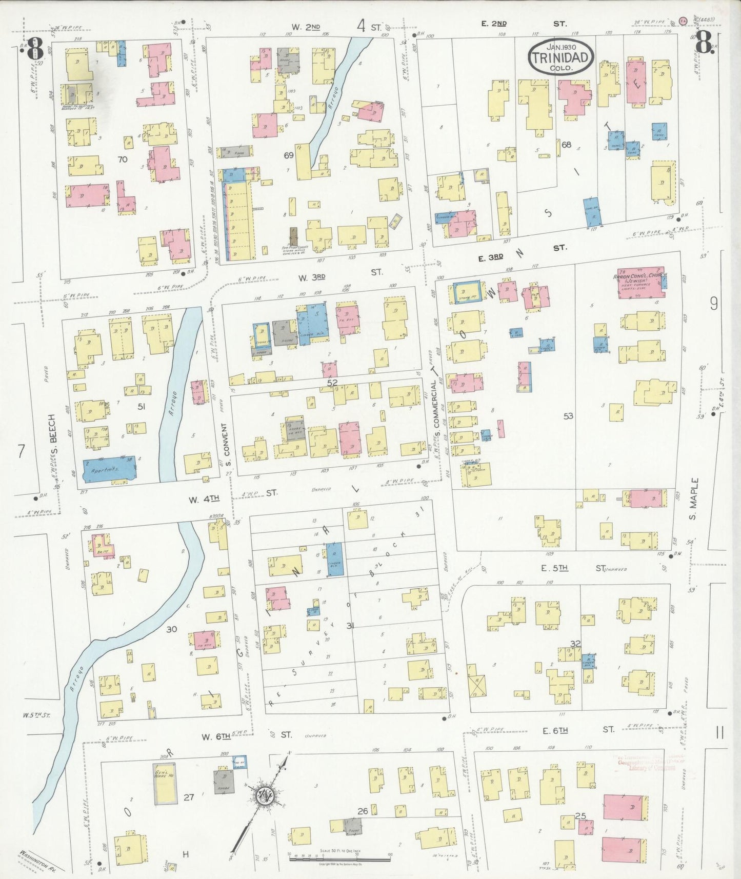 Sanborn Fire Insurance Map from Trinidad, Las Animas County, Colorado (1930), Sheet #0008 - Complete Map Set gallery image, historic Sanborn map, vintage wall art, Colorado Colorado